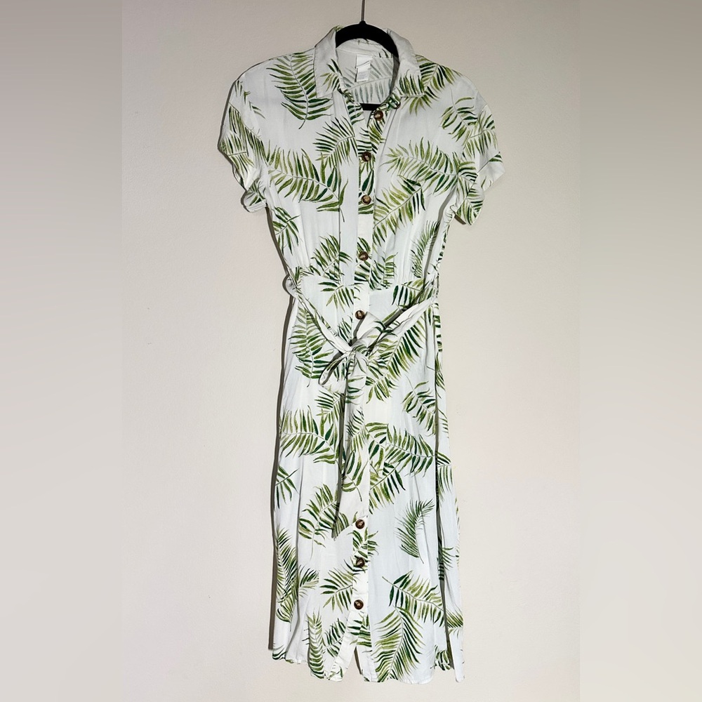 H&M Green Leaf Print Midi Dress